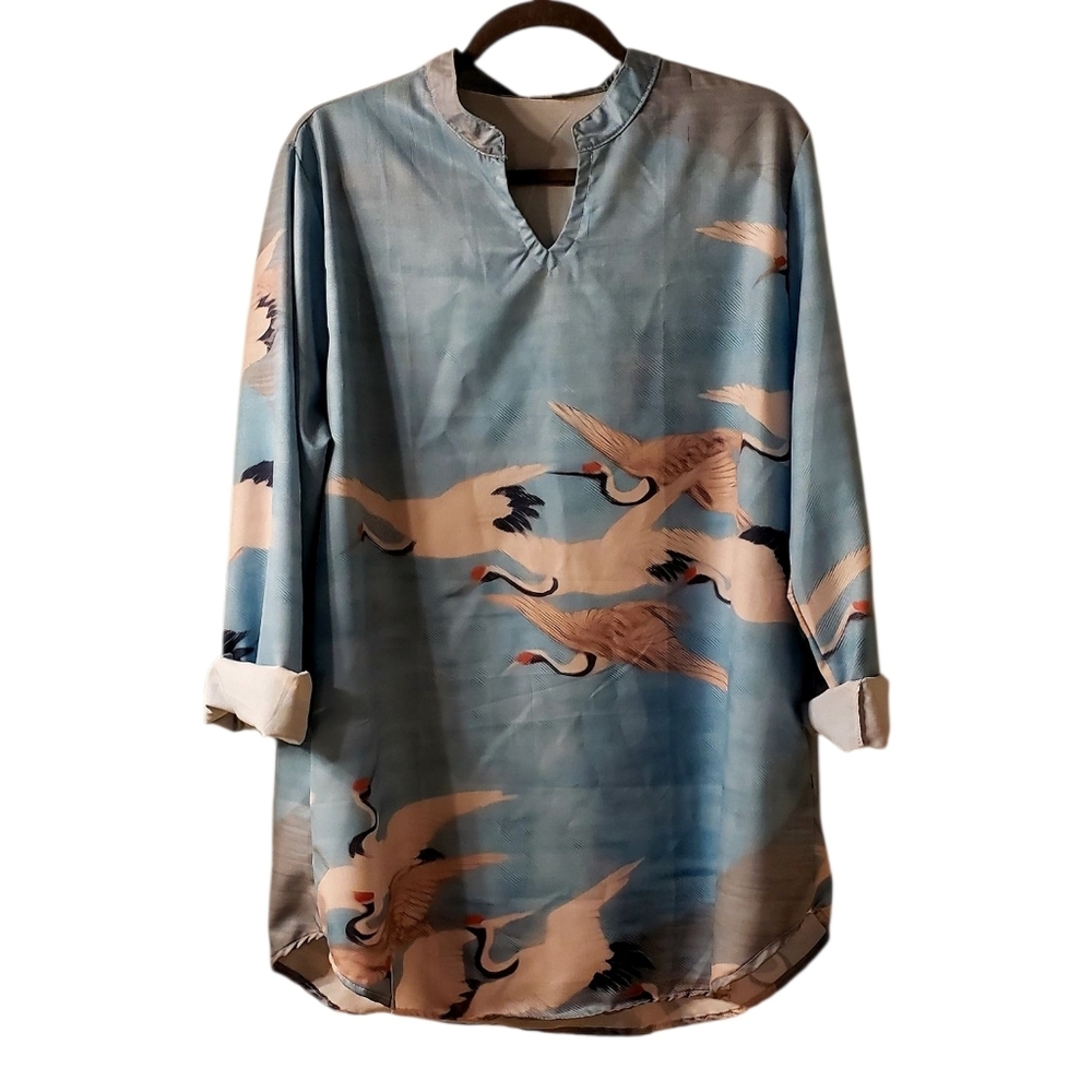 Blue Crane Print Women's Top - NEW!